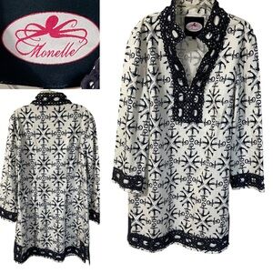 Monelle Erin Anchor Navy & White‎ Tunic Dress. Size medium With Embroidered Trim